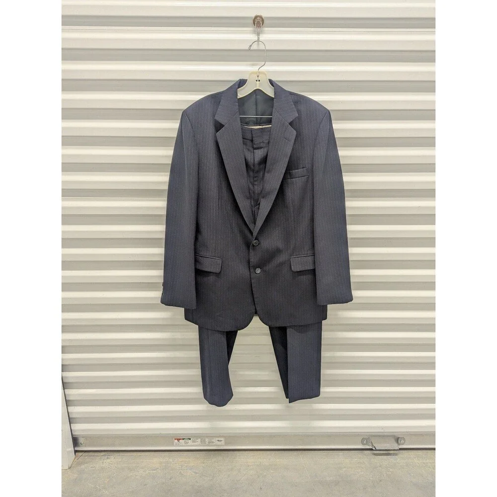 Old Money Haggar Imperial Navy Pinstripe‎ 2 Piece Suit 42R 36x28.5 USA